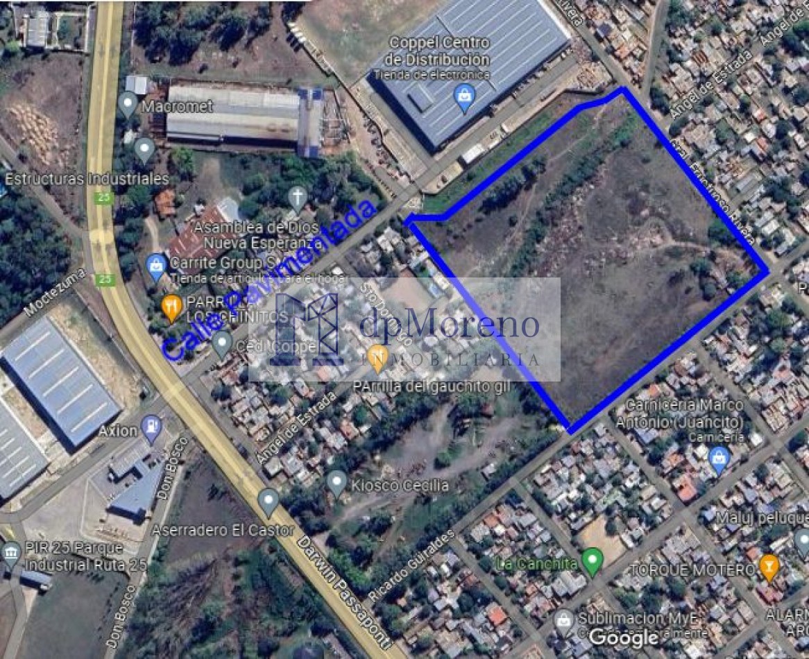 Fraccion de 44.000 m2 de terreno en zona industrial a 4 km de Acc. Oeste a metros de Ruta 25 calle pavimentada. Ideal para desarrollo