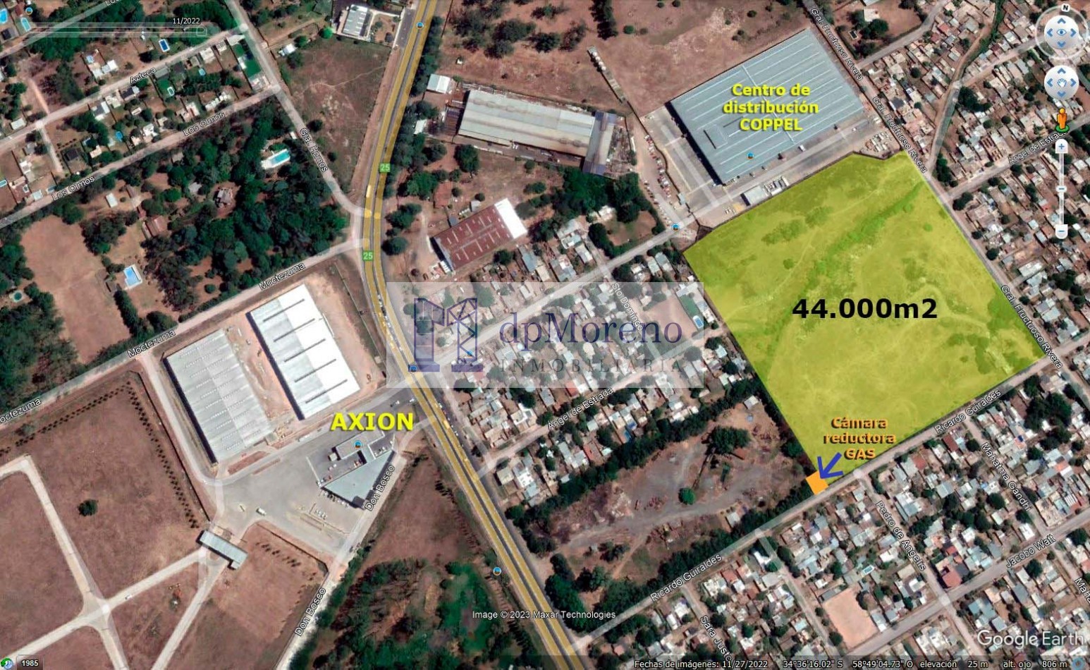 Fraccion de 44.000 m2 de terreno en zona industrial a 4 km de Acc. Oeste a metros de Ruta 25 calle pavimentada. Ideal para desarrollo